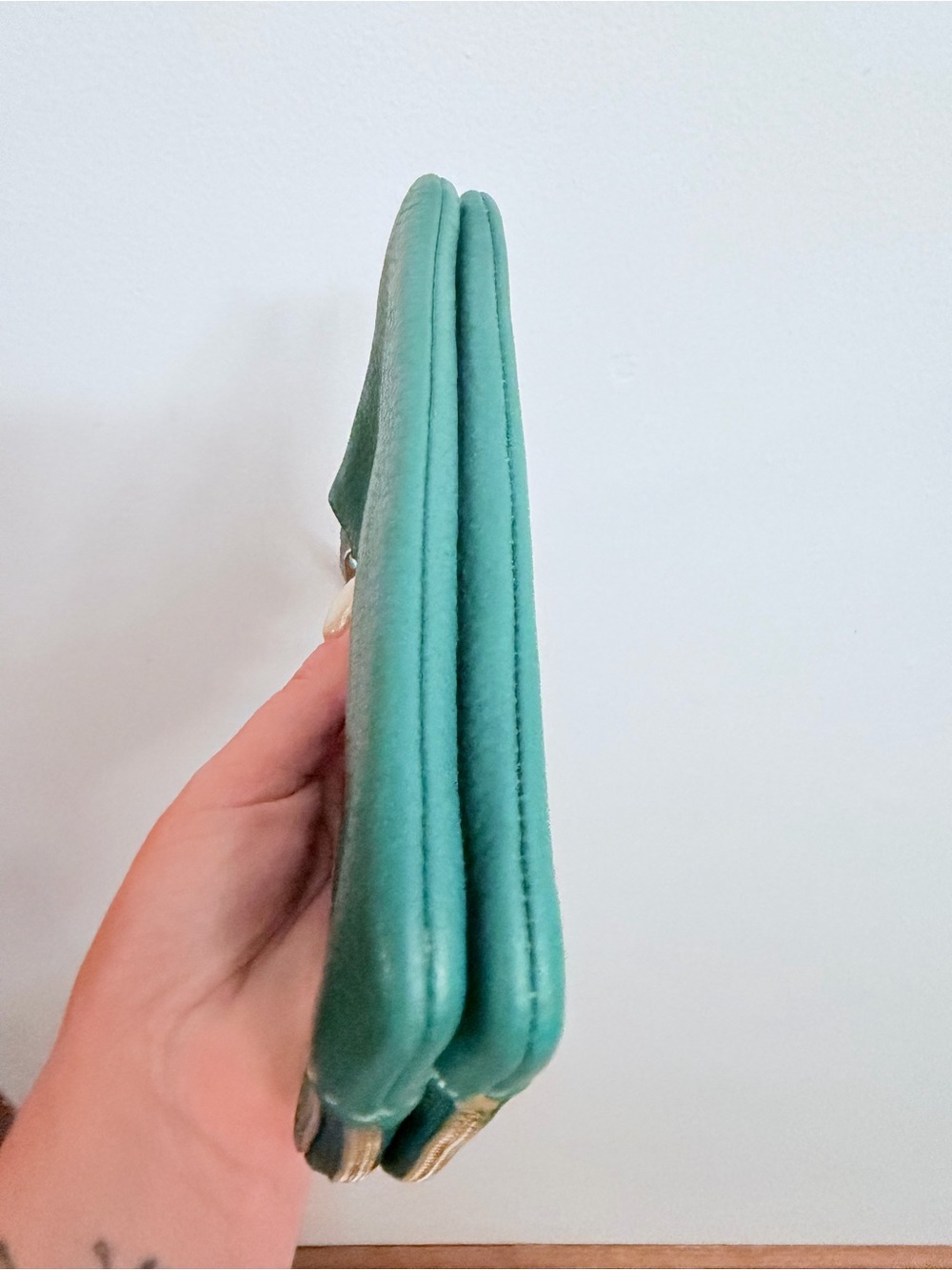 Coach Green Double Corner Zip Pebbled Leather Wristlet - Picture 8 of 8